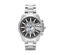 Diesel Reloj Mega Chief Slim para Hombre, Movimiento cronógrafo con Correa de Acero Inoxidable, Tono Plateado y Negro