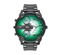 Diesel Reloj Mr. Daddy para Hombre, Movimiento multifunción a Tres Agujas de Cuarzo con Correa de Acero Inoxidable, Grafito y Verde