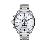 Diesel Reloj MS9 para Hombre, Movimiento cronógrafo de cuarzo con correa de piel, silicona o acero inoxidable, 54 mm, Tono plata y blanco