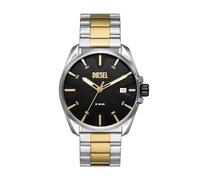 Diesel Reloj MS9 para Hombre, Movimiento de Cuarzo a Tres Agujas con Correa de Acero Inoxidable o Piel, Tono Plateado y Negro, 44 mm