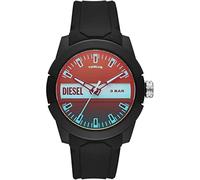 Diesel Reloj para hombre Double Up, movimiento de tres manecillas, caja de 43 mm de nylon negro con correa de silicona, DZ1982