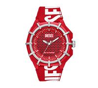 Diesel Reloj para hombre Framed, movimiento solar de tres agujas, caja de 51mm de acero inoxidable rojo con correa textil Pro-Planet, DZ4621, Rojo y blanco, 51MM