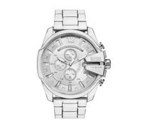 Diesel Reloj para hombre Mega Chief, movimiento cronógrafo de cuarzo, caja de acero inoxidable plateado de 59 mm con correa de acero inoxidable, DZ4308