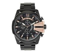 Diesel Reloj para hombre Mega Chief, movimiento cronógrafo de cuarzo, caja de acero inoxidable plateado de 59 mm con correa de acero inoxidable, DZ4308