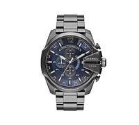 Diesel Reloj para hombre Mega Chief, movimiento cronógrafo de cuarzo, caja de acero inoxidable plateado de 59 mm con correa de acero inoxidable, DZ4308