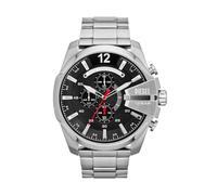 Diesel Reloj para hombre Mega Chief, movimiento cronógrafo de cuarzo, caja de acero inoxidable plateado de 59 mm con correa de acero inoxidable, DZ4308