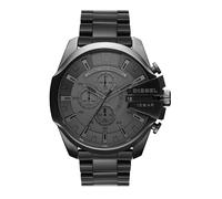 Diesel Reloj para hombre Mega Chief, movimiento cronógrafo de cuarzo, caja de acero inoxidable plateado de 59 mm con correa de acero inoxidable, DZ4308