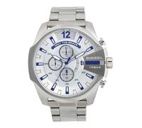 Diesel Reloj para hombre Mega Chief, movimiento cronógrafo de cuarzo, caja de acero inoxidable plateado de 59 mm con correa de acero inoxidable, DZ4308