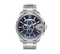 Diesel Reloj para hombre Mega Chief, movimiento cronógrafo de cuarzo, caja de acero inoxidable plateado de 59 mm con correa de acero inoxidable, DZ4308