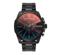 Diesel Reloj para hombre Mega Chief, movimiento cronógrafo de cuarzo, caja de acero inoxidable plateado de 59 mm con correa de acero inoxidable, DZ4308