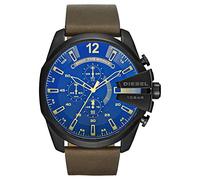 Diesel Reloj para hombre Mega Chief, movimiento cronógrafo de cuarzo, caja de acero inoxidable plateado de 59 mm con correa de acero inoxidable, DZ4308