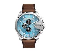 Diesel Reloj para hombre Mega Chief, movimiento cronógrafo de cuarzo, caja de acero inoxidable plateado de 59 mm con correa de acero inoxidable, DZ4308