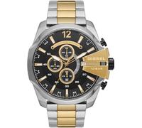 Diesel Reloj para hombre Mega Chief, movimiento cronógrafo de cuarzo, caja de acero inoxidable plateado de 59 mm con correa de acero inoxidable, DZ4308