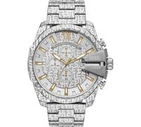 Diesel Reloj para hombre Mega Chief, movimiento cronógrafo de cuarzo, caja de acero inoxidable plateado de 59 mm con correa de acero inoxidable, DZ4308