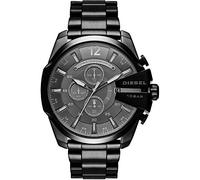 Diesel Reloj para hombre Mega Chief, movimiento cronógrafo de cuarzo, caja de acero inoxidable plateado de 59 mm con correa de acero inoxidable, DZ4308