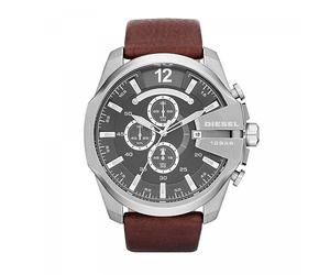 Diesel Reloj para hombre Mega Chief, movimiento cronógrafo de cuarzo, caja de acero inoxidable plateado de 59 mm con correa de acero inoxidable, DZ4308