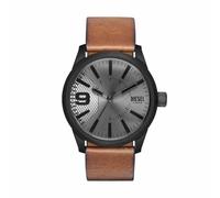 Diesel Reloj para hombre Rasp, movimiento de tres manecillas, 46mm Caja de acero negro con correa de piel, DZ1764