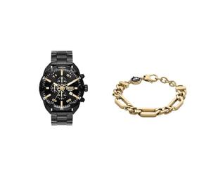 Diesel Reloj para Hombre Spiked y Pulsera, Acero Inoxidable, Set