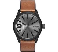 Diesel Reloj RASP para hombre, Movimiento de cuarzo a tres agujas con correa de silicona, acero inoxidable o piel, Marrón y negro, 46 mm