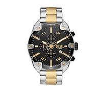 Diesel reloj Spiked para hombre, movimiento cronógrafo de cuarzo con correa de acero inoxidable, Tono plateado y negro