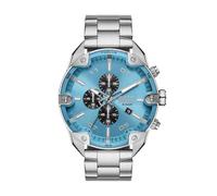Diesel reloj Spiked para hombre, movimiento cronógrafo de cuarzo con correa de acero inoxidable, Tono plateado y azul claro
