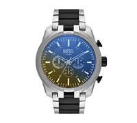 Diesel Reloj SPLIT para Hombre, Movimiento cronógrafo de cuarzo con correa de silicona, acero inoxidable o piel, 51 mm, Tono plata y azul