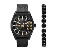 Diesel Scraper Reloj para Hombre, Movimiento de Cuarzo con Fecha a Tres Agujas y Correa de Acero o Piel, 43 mm, Negro y Dorado