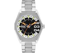 Diesel Scraper reloj para Hombre, movimiento de cuarzo con fecha a tres agujas y correa de acero o piel, 43 mm, Tono plateado y negro