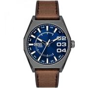 Diesel Scraper Reloj para Hombre, Movimiento de Cuarzo con Fecha a Tres Agujas y Correa de Acero o Piel, 43 mm, Carbón y Azul