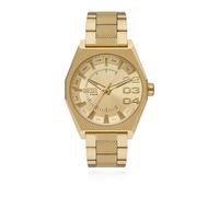 Diesel Scraper reloj para Hombre, movimiento de cuarzo con fecha a tres agujas y correa de acero o piel, 43 mm, Tono Oro