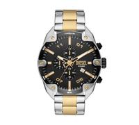 Diesel reloj Spiked para hombre, movimiento cronógrafo de cuarzo con correa de acero inoxidable, Tono plateado y negro