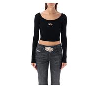 Diesel - Top Corto Negro de Punto con Logo Metálico - Tops - Mujer - Negro - XS -