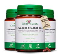 Dieti Natura Levadura de Arroz Rojo Pack de 3 de 200 Cápsulas para Reducir Colesterol - 2,9mg de Monacolina K para Bajar el Colesterol - Levadura Roja de Arroz para Salud Cardiovascular (600 Capsulas)