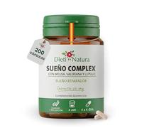 DIETI NATURA Sueño Complex 200 Cápsulas para Dormir Profundamente - Sueño Reparador Natural con Melisa Lúpulo Valeriana y Eschscholtzia - Relajante Natural para Estrés y Descanso Nocturno