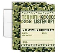 ¡Diez huecos! AmandaCreation - Invitaciones para fiesta de cumpleaños con diseño de camuflaje militar, 10 tarjetas de 12,7 x 17,8 cm con 10 sobres blancos