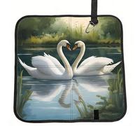 DIEzig Almohadilla de asiento plegable compacta con diseño de cisnes blancos en el lago, base Oxford, cojín portátil para pesca y eventos deportivos