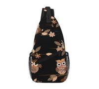 DIEzig Bolsa cruzada en el pecho con estampado de búhos de dibujos animados, color marrón, para hombres y mujeres, bolsa cruzada para viajes, senderismo, mochila de día, Black, Talla única