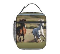 DIEzig Bolsa térmica portátil con estampado de caballos corriendo, bolsa de almuerzo aislada, bolsa térmica para almacenamiento de comidas