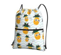 DIEzig Bonita mochila con correa ajustable con estampado de piña, bolsa plegable con cordón y cremallera para aventuras de fin de semana