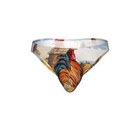 DIEzig Calzoncillos de bikini para hombre, diseño de gallo en madera en tierras de cultivo, suaves, elásticos, estampados, talle bajo, ropa interior para uso diario, ajuste suave, cómodo regalo, Negro