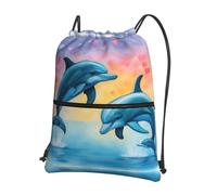 DIEzig Dolphins in Love - Mochila con correa ajustable con estampado, bolsa plegable con cordón y cremallera para aventura de fin de semana