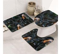 DIEzig Juego de alfombras de baño con estampado de cuernos de ciervo y vida silvestre para exteriores, juego de alfombras antideslizantes de franela para baño, habitación de invitados, incluye tres