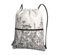 DIEzig Mochila con correa ajustable con estampado de hierbas florales y grabado botánico, bolsa plegable con cordón con cremallera para aventura de fin de semana