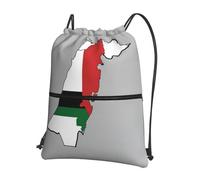 DIEzig Mochila con correa ajustable con estampado de mapa de la bandera del estado de Palestina, bolsa plegable con cordón y cremallera para aventura de fin de semana