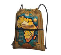 DIEzig Mochila con correa ajustable con estampado de mapa del mundo abstracto, bolsa plegable con cordón con cremallera para aventura de fin de semana