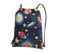 DIEzig Mochila con correa ajustable y estampado espacial de cielo estrellado, bolsa plegable con cordón y cremallera para aventura de fin de semana