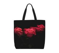 DIEzig Paquete de 1 bolsa económica de 15.7 x 19.6 pulgadas, diseño de rosas rojas y hojas negras, bolsas de tela ligeras y grandes para la compra, Black, Talla única