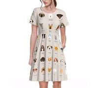 DIEzig Vestido casual acampanado de raza de perro para mujer, vestido adelgazante de manga corta hasta la rodilla para verano con bolsillos, para mujer, Negro, 3XL