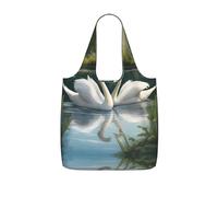 DIEzig White Swans on The Lake - Bolsa plegable impresa para compras, bolsa de comestibles reutilizable, bolsa de viaje compacta y ligera