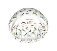 Diferentes tipos de gorro de ducha impermeable de doble capa con estampado de lagarto, para mujeres y hombres, reutilizables, con banda elástica